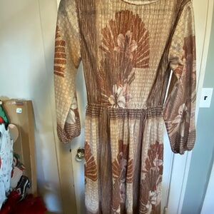 Vintage 70s Tiger Lily Floral Patterned Metallic Semi-Sheer Dress